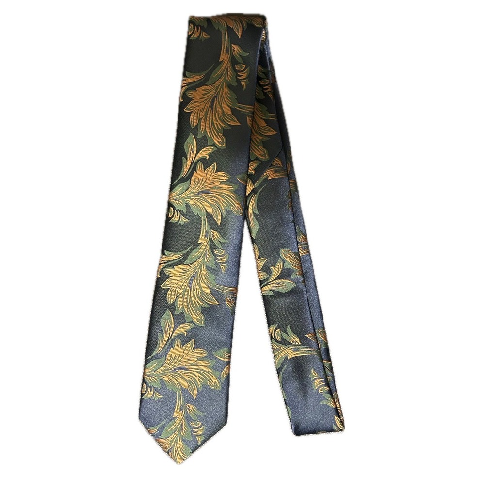 NWOT Blue/Gold Brocade Floral Design Neck Tie. Hand Made. 60in Length